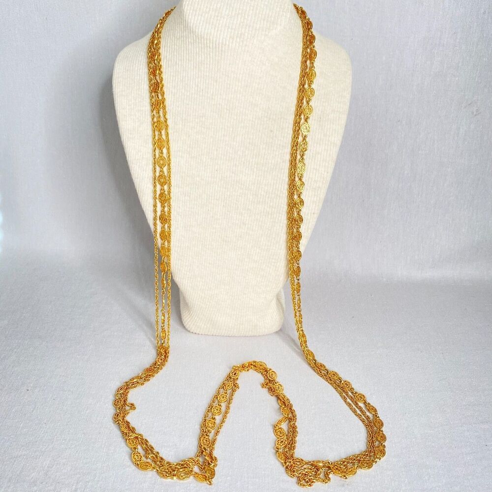 💎Monet Necklace Gold Tone Layered Varied Links Chain Opera Length